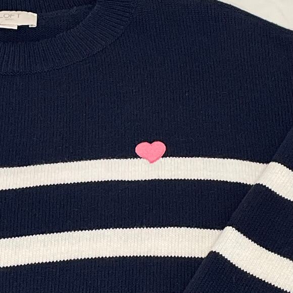 Loft Outlet Striped Cotton Pullover with Embroidered Heart Women's S Navy Blue - Picture 3 of 10